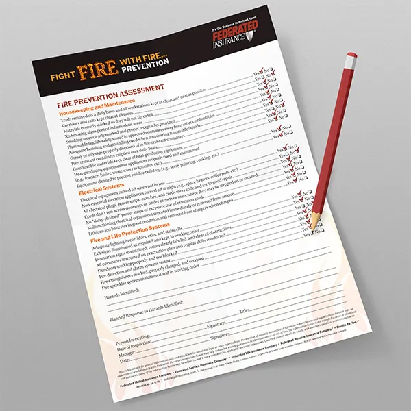 Fire prevention assessment checklist with pencil