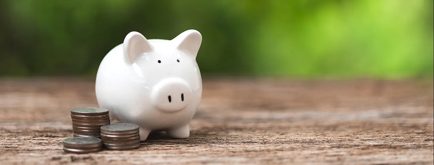 Piggy bank next to coins on wooden surface, illustrating financial planning and tax strategies for 2026 estate exemptions.
