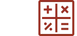Icon representing actuarial careers, featuring a red calculator with mathematical symbols for addition, subtraction, multiplication, and division.