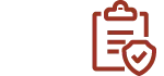 Icon representing claims careers, featuring a red clipboard with document lines and a shield displaying a checkmark for protection and verification.