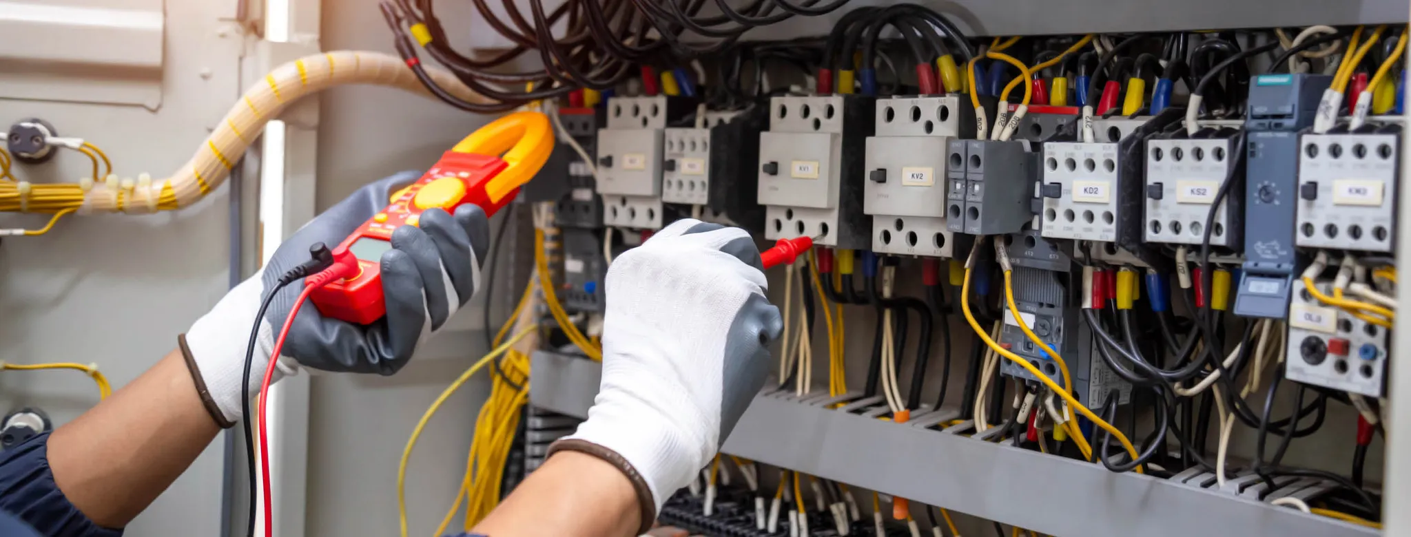 Electrician using a meter on wires